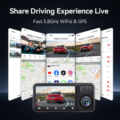 RedTiger F17 Elite 4K 3-Channel Windshield Dash Cam, 128GB Storage, Sticky Mount, Model F17 Elite