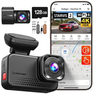 Redtiger ViewClear 70 Dual HDR 5.8Ghz WiFi-6 Super Night Vision Dual Dash Cam Model VC70