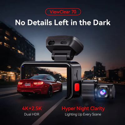 Redtiger ViewClear 70 Dual HDR 5.8Ghz WiFi-6 Super Night Vision Dual Dash Cam Model VC70